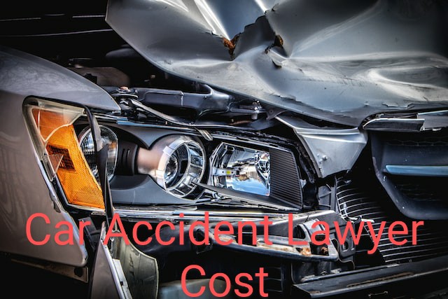 Car accident lawyer cost written on image showing a car crash.
